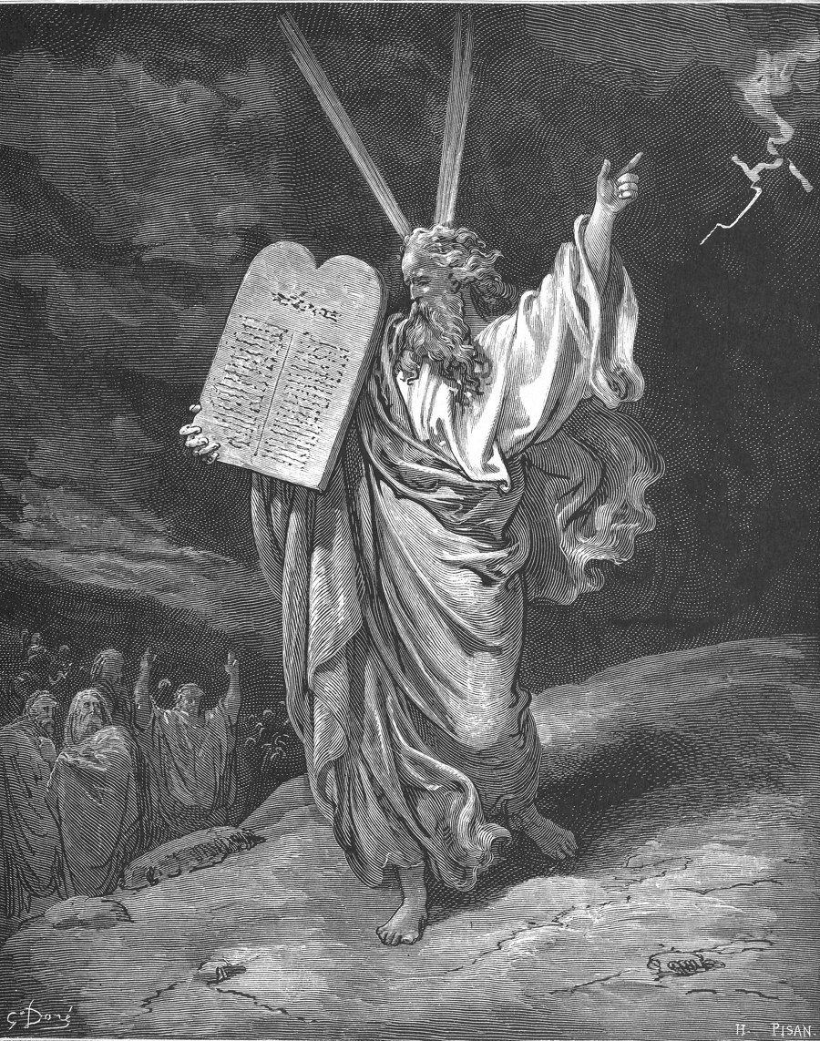 Moses coming down from Mount Sinai with the Tablets of the Law — engraving by Gustave Doré, 1866