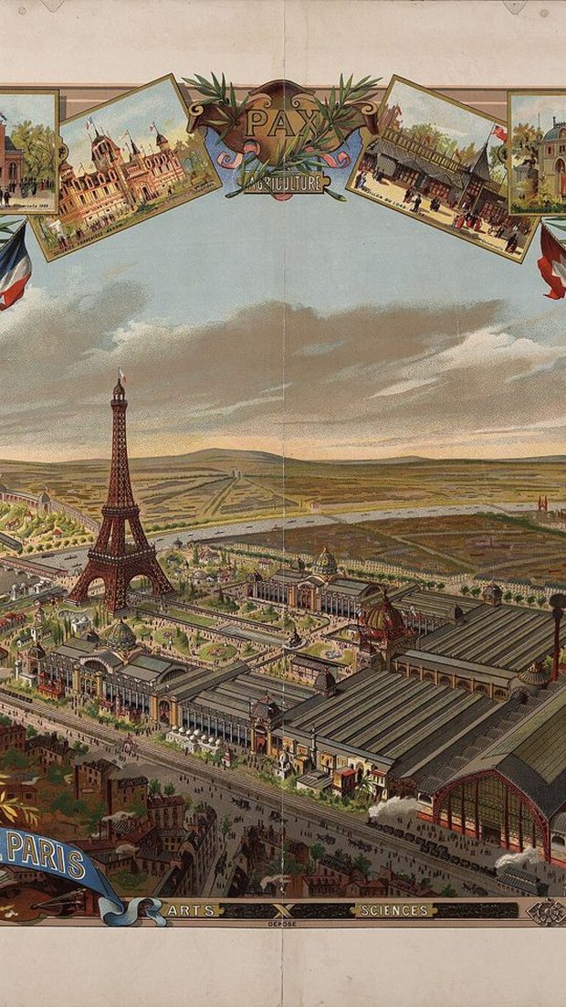 Une seconde planche de la scène du livre — la Tour et l'Exposition de 1889