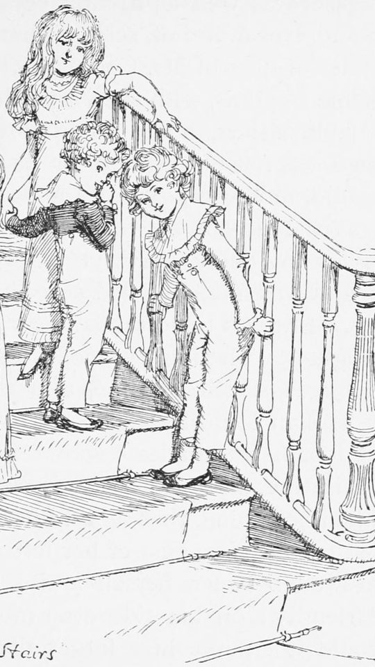 A stage plate from the book — a Hugh Thomson illustration
