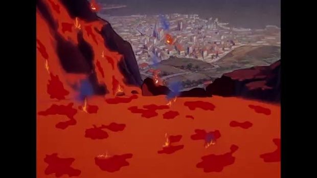 A frame from Volcano, 1942 — the mountain wakes, a plate from the book